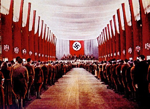 Nazi Germany, SA (Sturmabteilung) troops in the Congress Hall, Nuremberg, 1933.